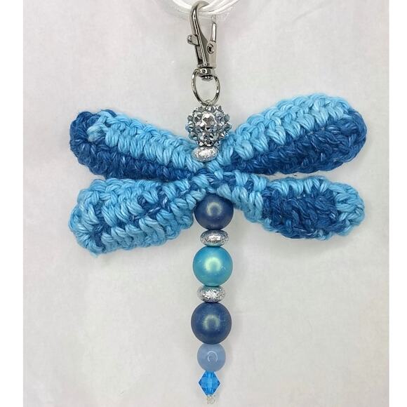 Hand Crafted Dragonfly Purse Charm Vintage Beaded Bag Keychain Crochet Wings NEW - Picture 3 of 9